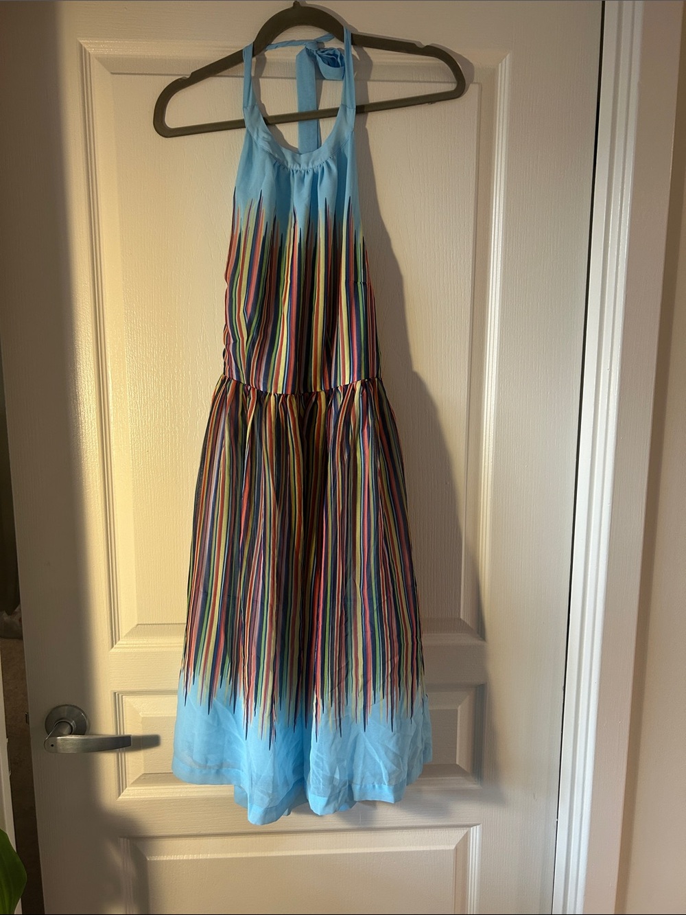 Anthropologie Modcloth Blue Halter Neck Dress with Multicolor Stripes